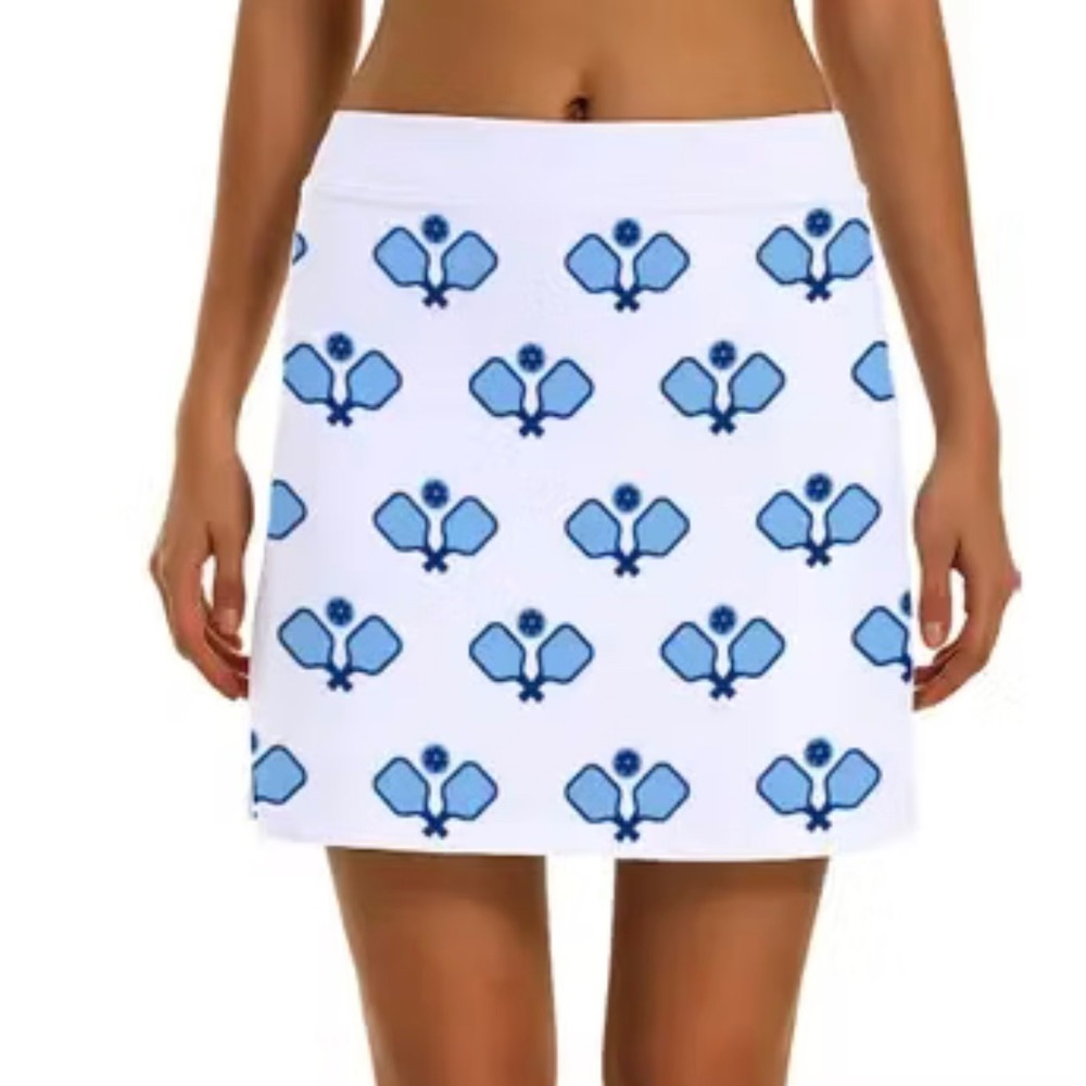 Toss Design Women's White Pickleball Skirt Blue Paddle Print S M NWT $75